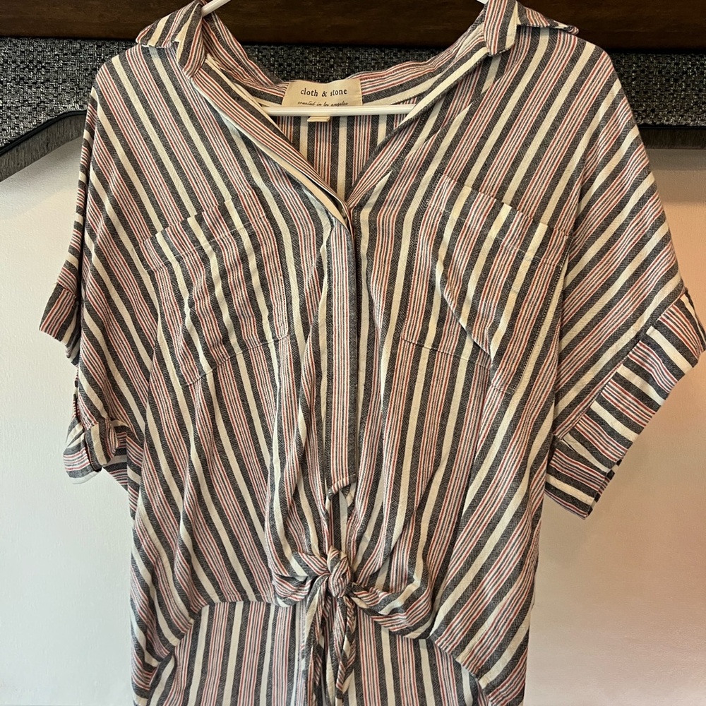 Cloth & Stone Cream and White Short Sleeve Button Down